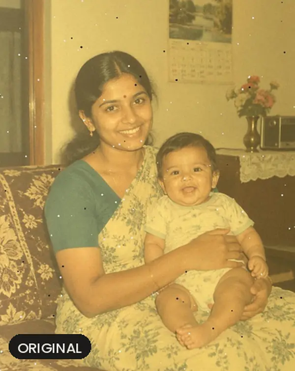 Yellowed mother and baby photo, original