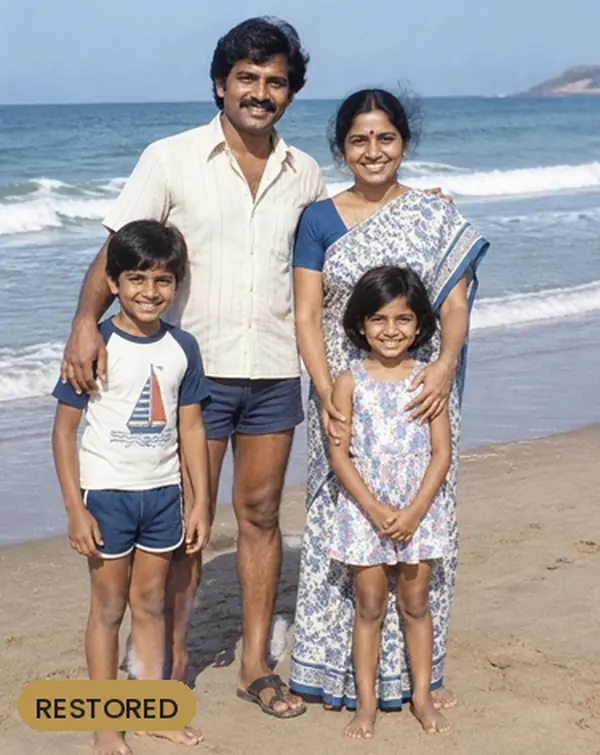 Faded beach photo, restored