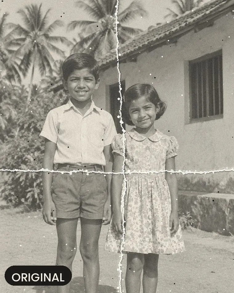 Children photo with fold lines, original
